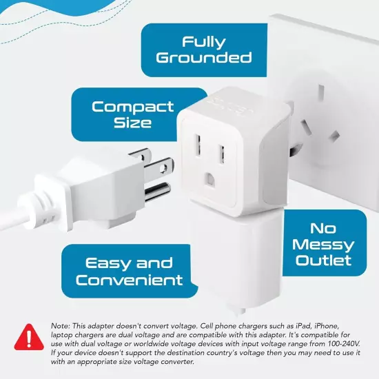 Ceptics US to Australia , China, New Zealand Power Adapter, 2 in 1 Type I 3 Pac