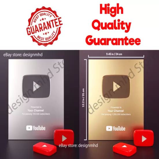 YouTube play button silver gold playbutton custom award plaque wall Decoration