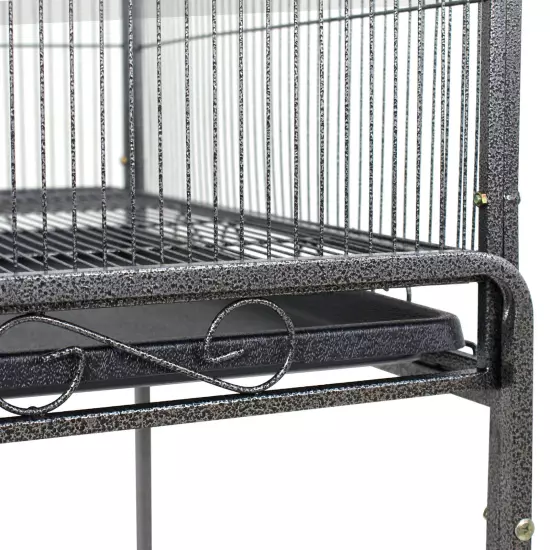 53" Parakeet Bird Cage Parrot Flight Cage Wrought Iron Rolling Stand White/Black