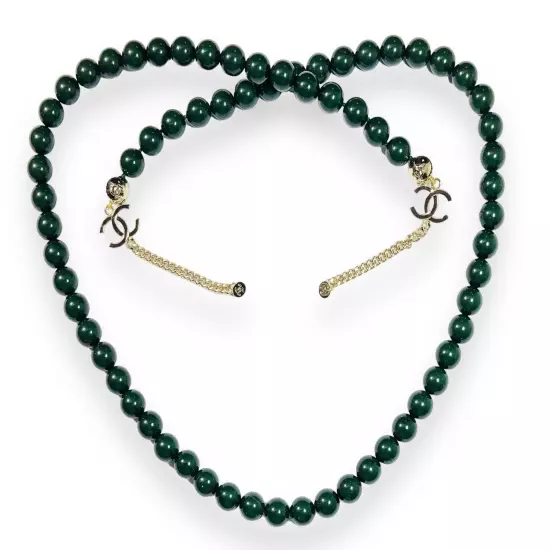 CHANEL Dark Green Pearl Chain Authentic Made In Italy 32” Length