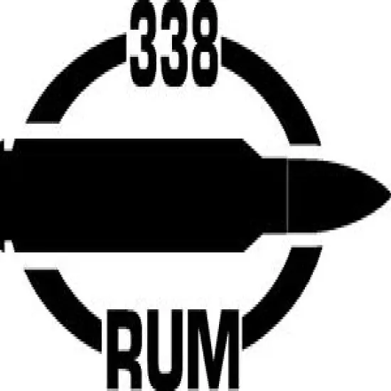 338 RUM gun Rifle Ammunition Bullet exterior oval decal sticker car or wall 