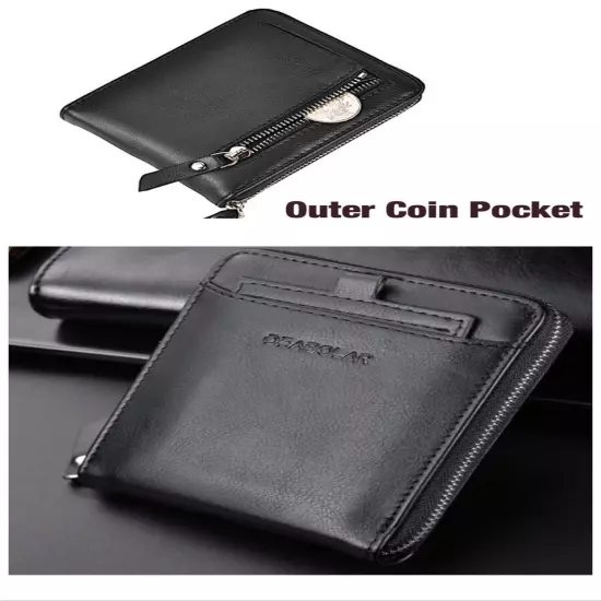 Men RFID Blocking Leather Bifold Wallet Credit Card ID Holder Zip Around Purse