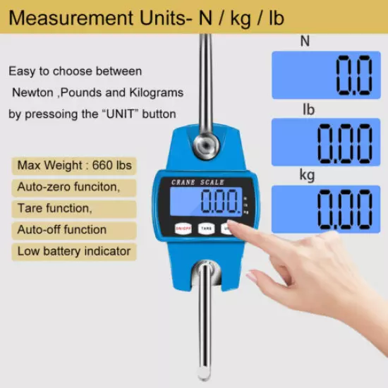 660lb Digital Hanging Scale Deer Game Hunting Auto Resetting w/ AA Batteries