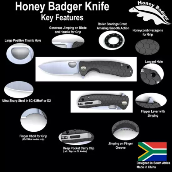 HONEY BADGER Pocket Knife DropPoint, Claw, Wharncleaver, Hook OFFICIAL SUPPLIER