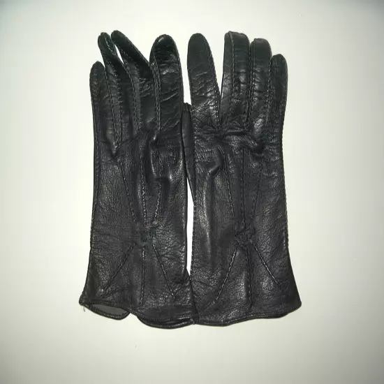 Vintage 50's Czechoslovakia Black Kid Leather Gloves - Small