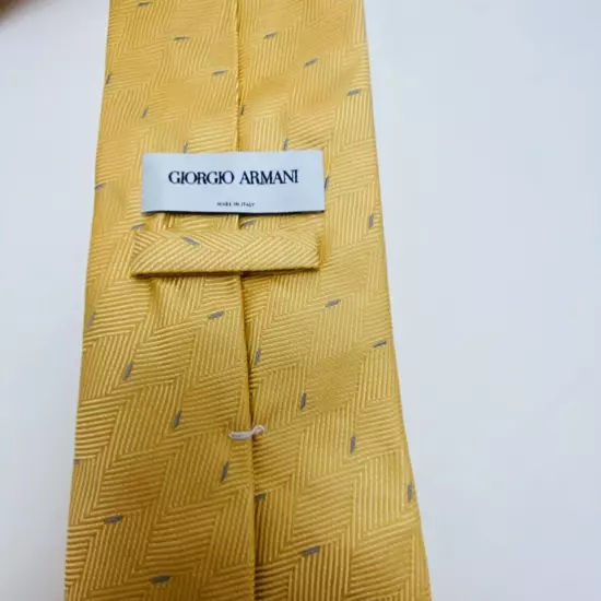 Giorgio Armani Mens Tie 100% Silk Gold Tan Diagonal Stripes Blue Accent