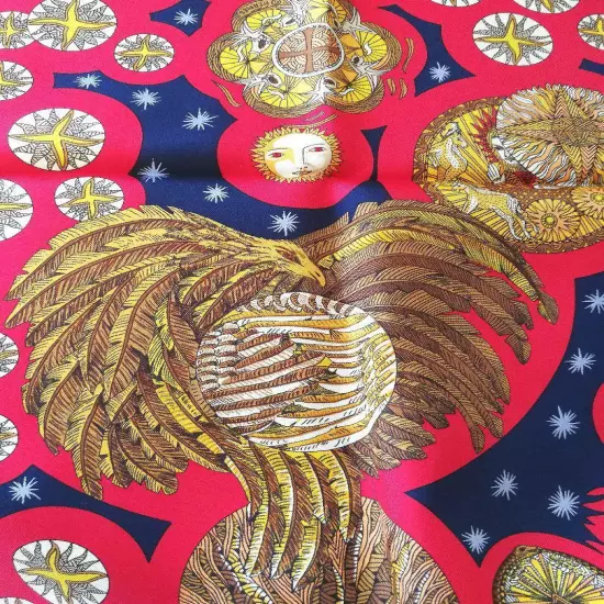 HERMÈS Scarf Carres 90 Red Gold Silk Sun Women France