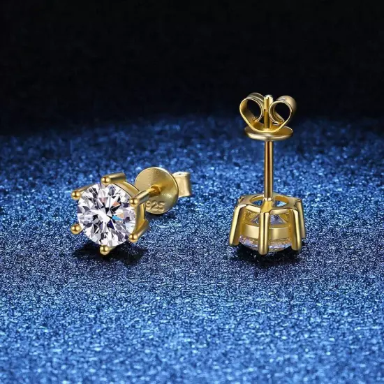 Moissanite Studs Earrings Real 14k Gold Over 925 Silver