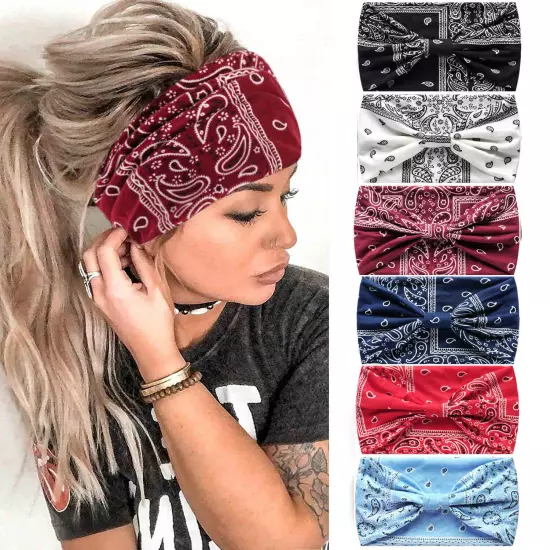 6× BOHO Floral Wide Women Stretch Headbands Turban Yoga Knotted Hair Bands Wraps