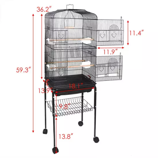 Multiple Sizes Rolling Bird Cage for Small Parrot Cockatiel Parakeet Cage Play