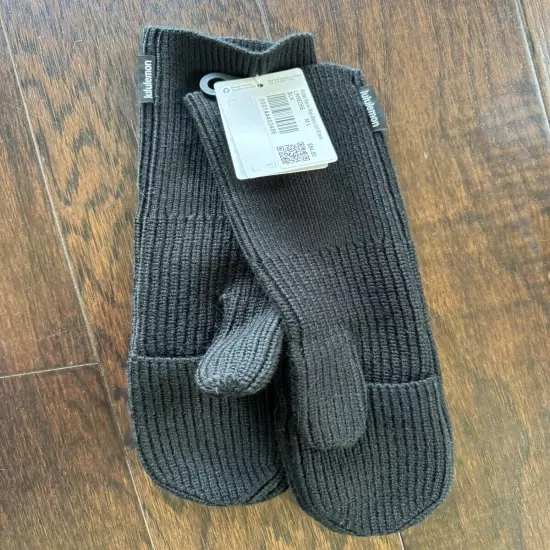 Lululemon M/L Ribbed Merino Wool-blend Rib Knit Mittens NWT New Black Retail $54