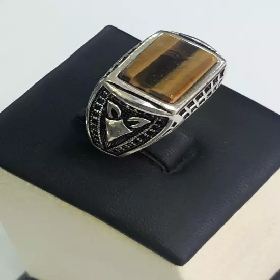 Tiger Ring Men Silver 925,Yemen,Aqeeq,,Rare,Royal,Luxuryخاتم عقيق يمني تايجر