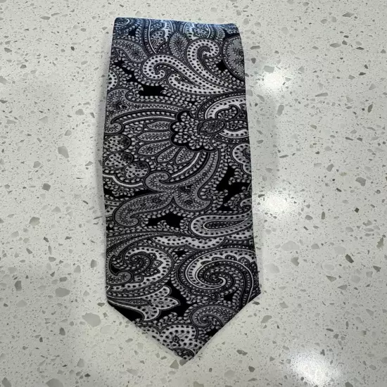 BURMA BIBAS SILVER BLUE BLACK PAISLEY 100% SILK NECKTIE TIE 59"- 60”!