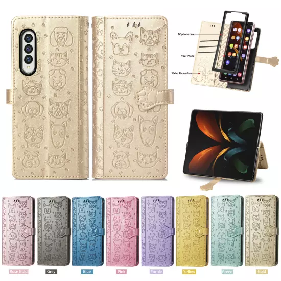 For samsung galaxy z fold 3/4/5/6 Cute PU Leather Flip Phone Case Kickstand NEW