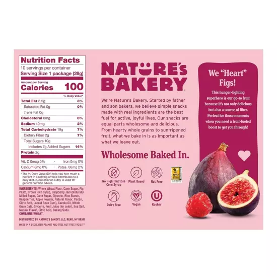 Nature's Bakery Mini Fig Bars, Raspberry, Real Fruit, Vegan, Kosher, Box of 60