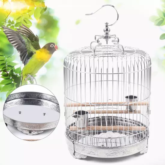 Stainless Steel Bird Cage Parrot Travel Carrier Hanging Cage Bird Perch Durable