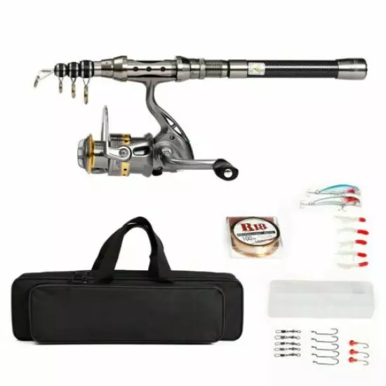 Telescopic Fishing Rod Spinning Pole Reel Combo Full Kit w/100M Line & Bag &Bait