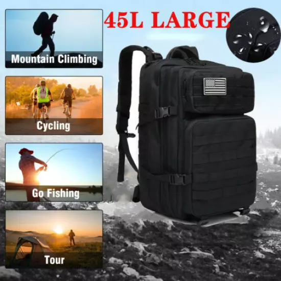 45L Military Tactical Backpack Molle Pouch EDC Belt Waist Kit Camping Army Bag