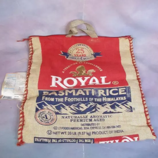 Royal Basmati Rice Bag 20lbs Burlap Handles Zipper Heavy Duty 25th Anniv NO RICE