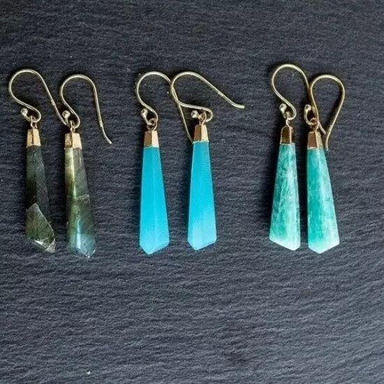 Amazonite Gemstone Geometric Drop Gold Dangle Earrings Gift For Her Turquoise