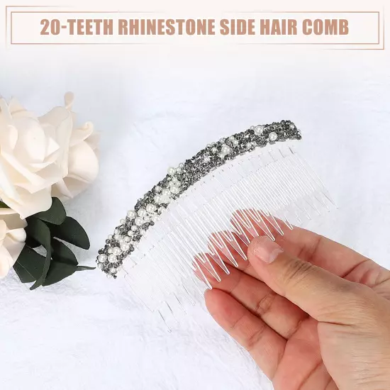 2pcs Rhinestone Side Hair Comb 20 Wide Teeth Faux Pearl Side Combs for Women