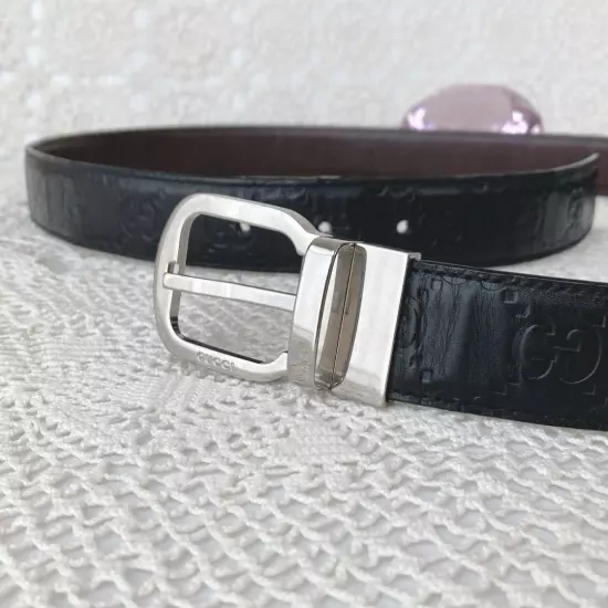 Gucci Guccissima leather GG belt silver buckle 100/40 Black 162940 Men Used JPN