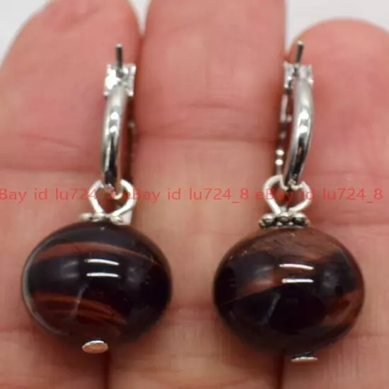 8/10/12mm Natural Multicolor Gemstone Round Beads Silver Leverback Earrings