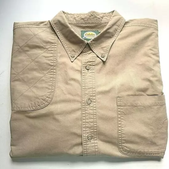 Cabela's Men 2X Hunting Shooting ButtonUp Cotton Canvas Khaki Shirt Short Sleeve