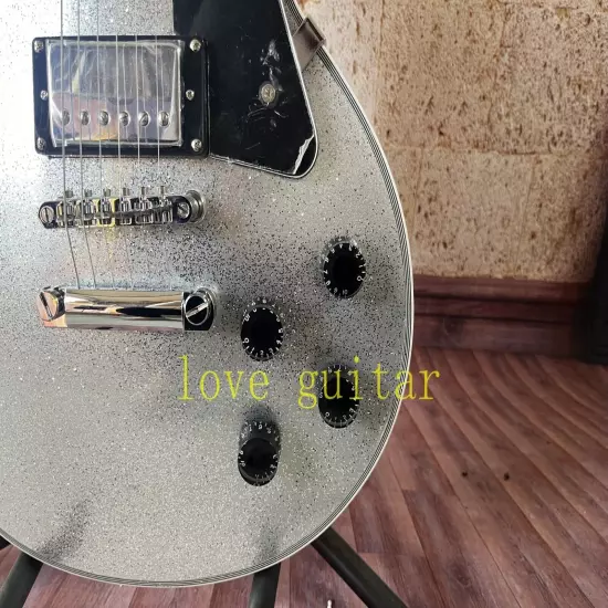 LP Custom electric guitar Silver Sparkle Metal Flake Mahogany body 6 string