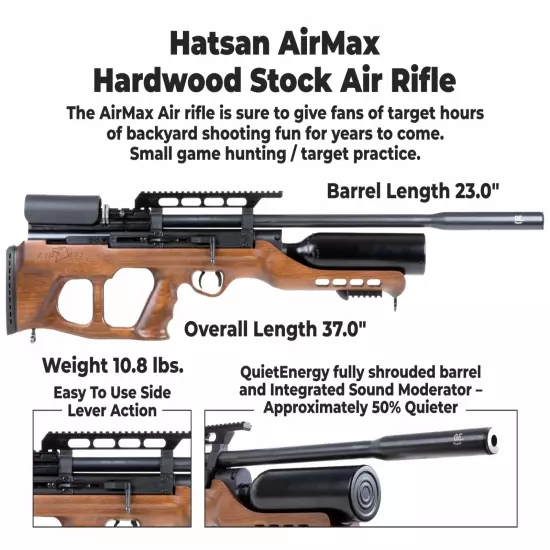 Hatsan AirMax PCP QE Bullpup PCP Side-lever Hardwood Stock . 177 Cal Air Rifle