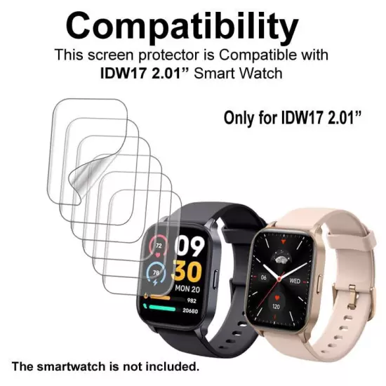 Soft Screen Protector Compatible with TOOBUR 2.01” IDW17 Smart Watch, TPU, 6 