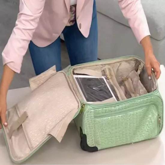 Samantha Brown Croco Embossed Spinner Luggage Travel Underseater Bag Sage Green