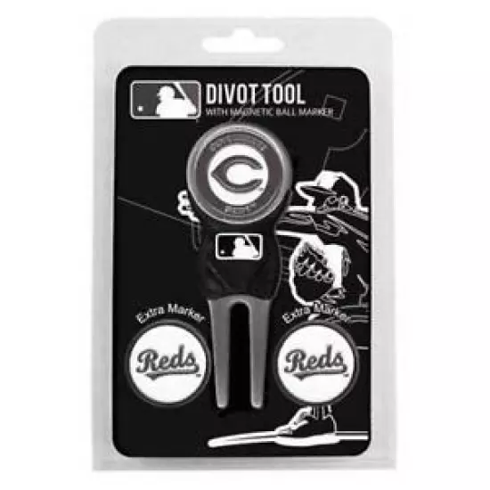 Team Golf MLB Cincinnati Reds Divot Tool with 3 Golf Ball Markers Pack, Markers