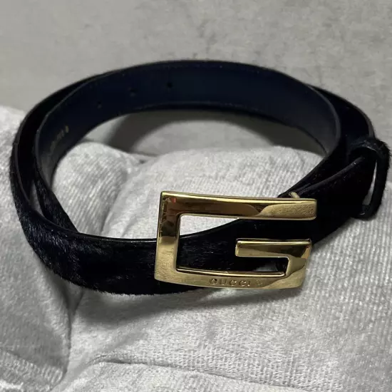 Gucci Unborn Calf big G square buckle leather belt 70/28 036 Men Used JPN