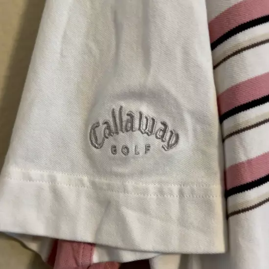 Callaway X Series Golf Polo Sport Shirt Mens Size XXL Pink White with Stripe 2XL