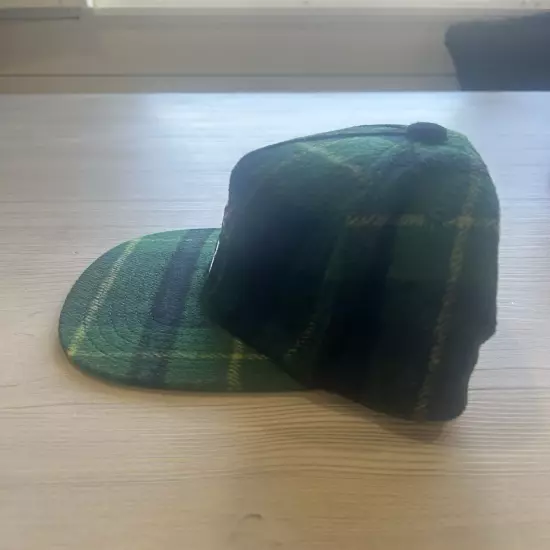 Green Plaid SnapBack Cap With Embroiderd G & Flying Duck, Unique Adjustable Hat