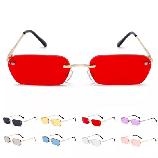 Small Rimless Rectangle Sunglasses Tinted Frameless Eyewear Vintage Sun Glasses