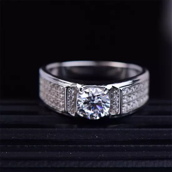 1CT D Color GRA Moissanite Mens Engagement Ring Band Real 925 Sterling Silver