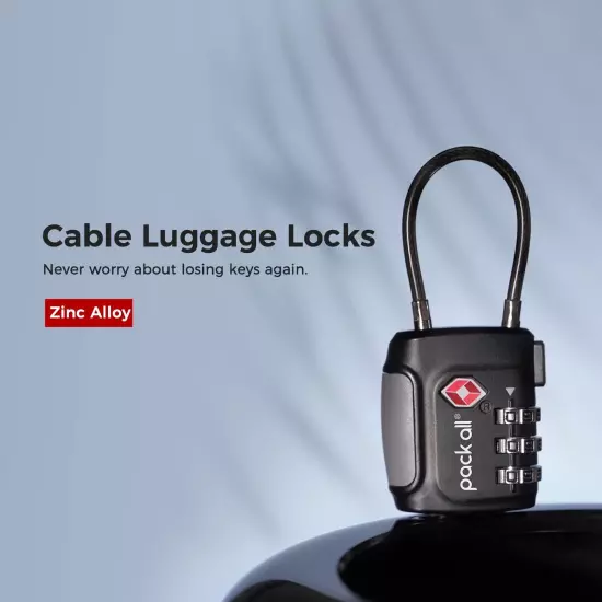 TSA Approved Cable Luggage Locks, 3 Digit Combination Padlocks, Travel Lock f...