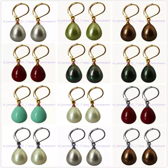 Pretty 12x16mm Real South Sea Shell Pearl Teardrop Leverback Dangle Earrings AAA