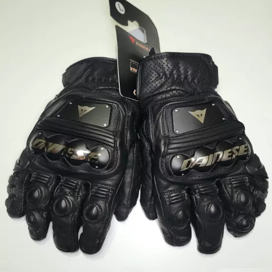 Dainese 4 Stroke 2 Leather Armored Metal Knuckle Motocycle Gloves Blk L NEW Read