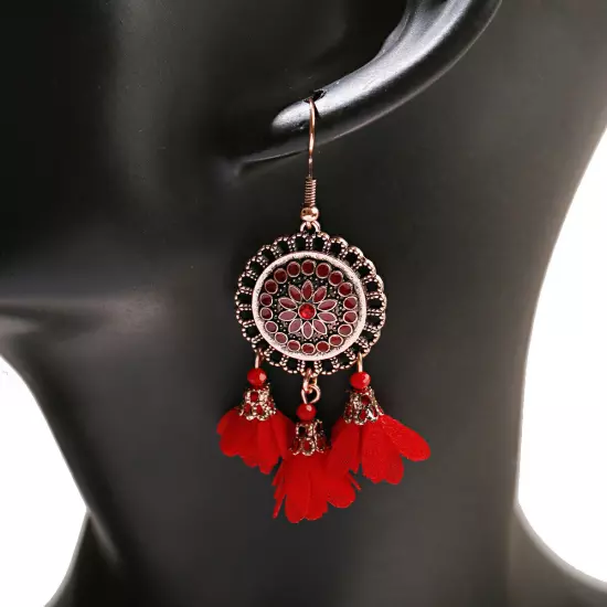 Fashion Women Bohemian Earrings Long Tassel Fringe Drop Dangle Ear Stud Jewelry