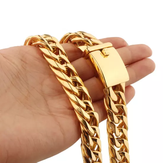 Heavy 16mm Miami Cuban Link Chain Stainless Steel Curb Cuban Necklace Bracelet