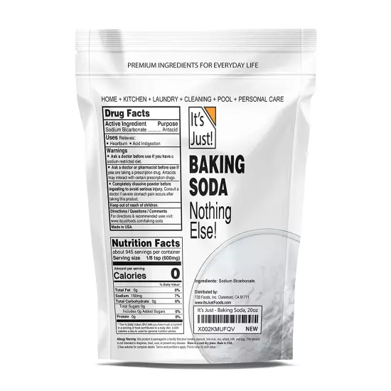 Baking Soda 100% Pure Sodium Bicarbonate Food Grade Non Gmo Made in Usa1.25Pound