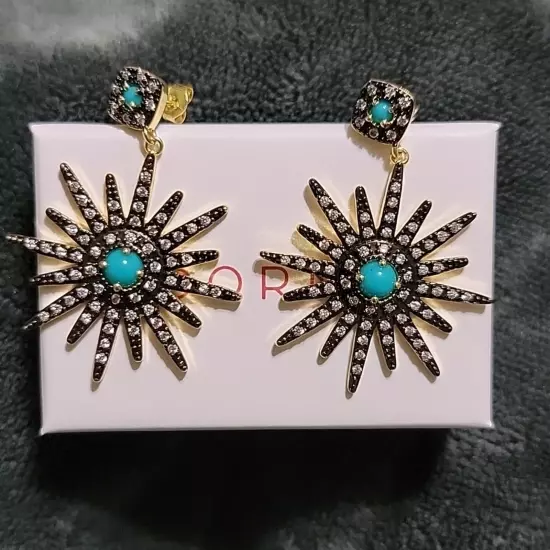 Adornia 14k Yellow Gold Plated Turquoise & Swarovski Crystal Starburst Earrings