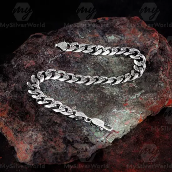 925 Sterling Silver Vintage Looking Link Cuban Men's Bracelet