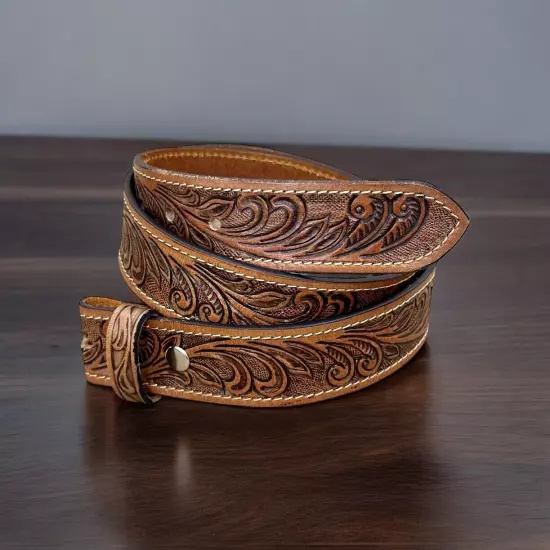 Western Belt Handmade Strap Men's Full Grain Leather No Buckle Cowboy Rodeo Belt