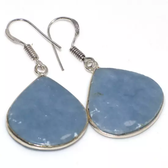 925 Silver Plated Angelite Ethnic Earrings Jewelry Size 1.7" JW