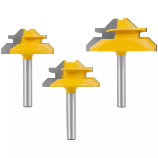 3Pcs 45° Lock Miter Router Bit Carbide Tipped Joint Router Bit with 1/4" Shankφ