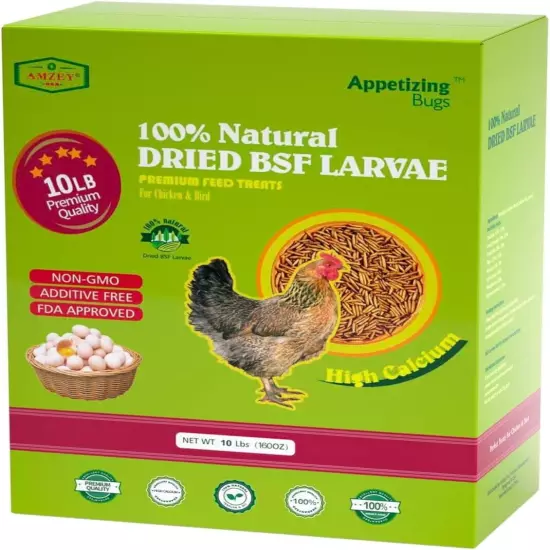 Amzey 10LBS Dried Black Soldier Fly Larva 100% Natural BSF Larvae for Chickens